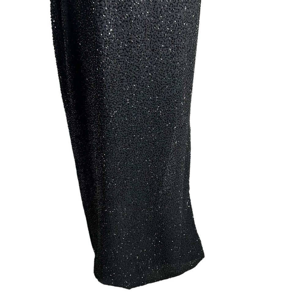 Vintage 90s Black Beaded High Neck Sleeveless Halter Open Back Full Length Dress - Picture 3 of 13